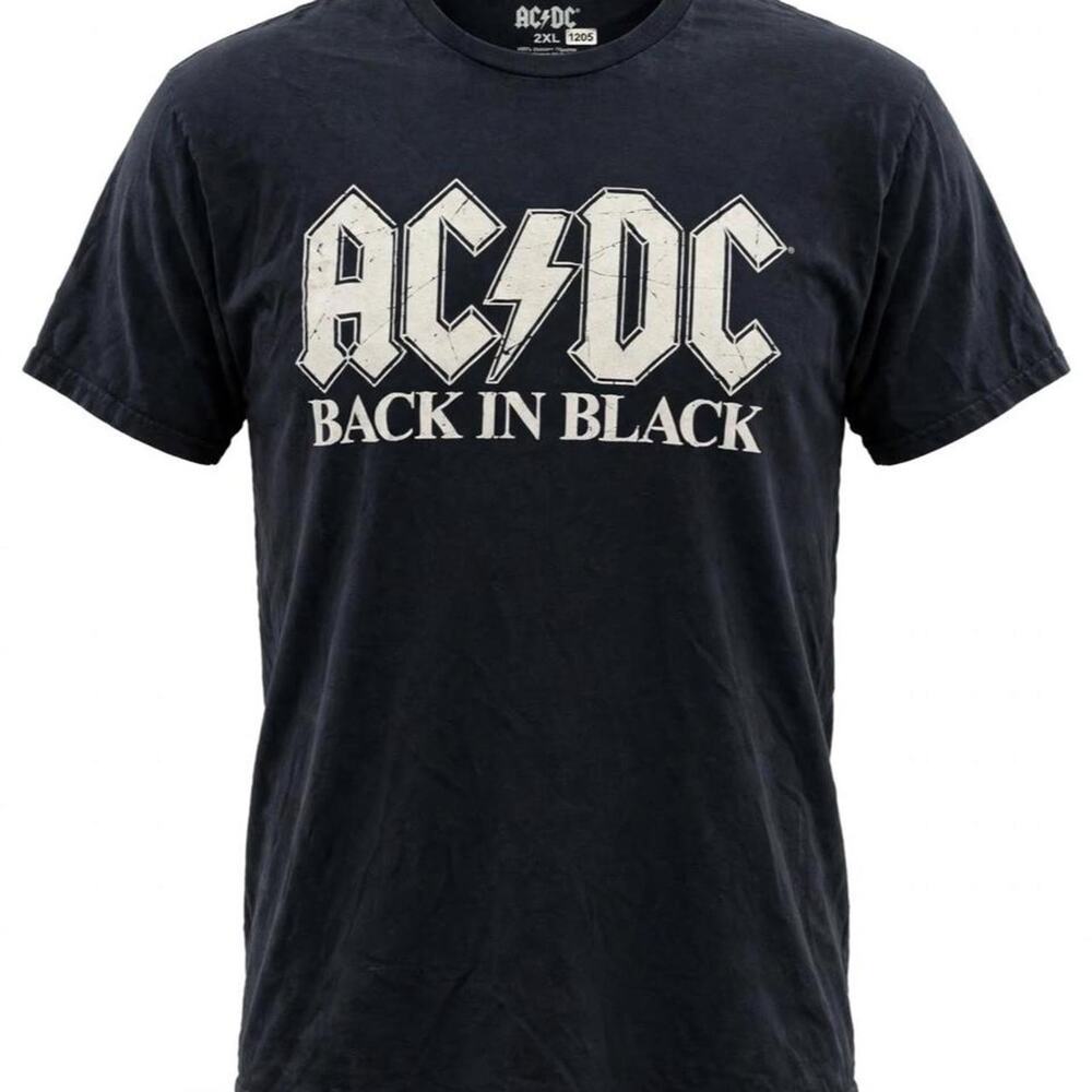 AC/DC Back in Black cotton t-shirt w/ white AC/DC logo 'BACK IN BLACK' size 2XL